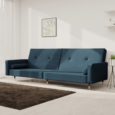vidaXL Καναπές Κρεβάτι Διθέσιος Μπλε Βελούδινος με 2 Μαξιλάρια 220x84,5x69cm 1 τεμ.