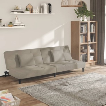 vidaXL Καναπές Κρεβάτι Διθέσιος Ανοιχτό Γκρι Βελούδινος με 2 Μαξιλάρια 200x84,5x69cm 1 τεμ.