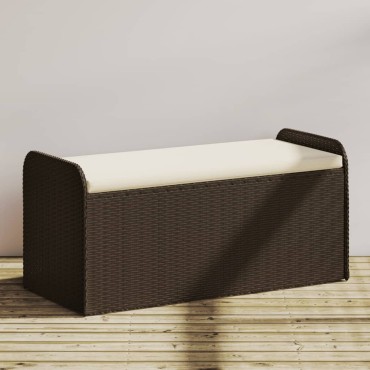 vidaXL Παγκάκι Αποθήκευσης Καφέ 115x51x52cm Συνθετικό Ρατάν Μαξιλάρι 1 τεμ.
