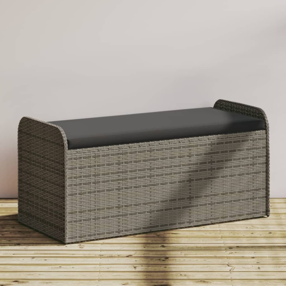 vidaXL Παγκάκι Αποθήκευσης Γκρι 115x51x52cm Συνθετικό Ρατάν Μαξιλάρι 1 τεμ. vidaXL Παγκάκι Αποθήκευσης Γκρι 115x51x52cm Συνθετικό Ρατάν Μαξιλάρι 1 τεμ.