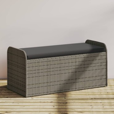 vidaXL Παγκάκι Αποθήκευσης Γκρι 115x51x52cm Συνθετικό Ρατάν Μαξιλάρι 1 τεμ.