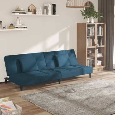 vidaXL Καναπές Κρεβάτι Διθέσιος Μπλε Βελούδινος με 2 Μαξιλάρια 200x84,5x69cm 1 τεμ.
