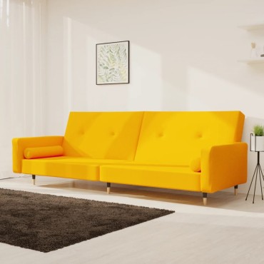 vidaXL Καναπές Κρεβάτι Διθέσιος Κίτρινος Βελούδινος με 2 Μαξιλάρια 220x84,5x69cm 1 τεμ.