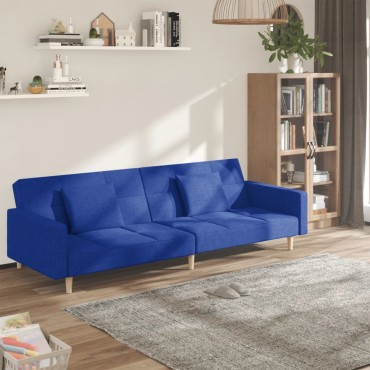 vidaXL Καναπές Κρεβάτι Διθέσιος Μπλε Υφασμάτινος με Δύο Μαξιλάρια 220x84,5x69cm 1 τεμ.