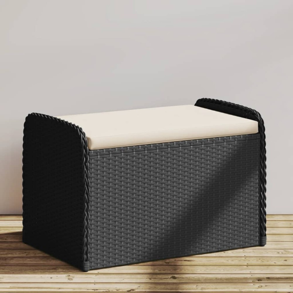 vidaXL Παγκάκι Αποθήκευσης Μαύρο 80x51x52cm Συνθετικό Ρατάν Μαξιλάρι 1 τεμ. vidaXL Παγκάκι Αποθήκευσης Μαύρο 80x51x52cm Συνθετικό Ρατάν Μαξιλάρι 1 τεμ.