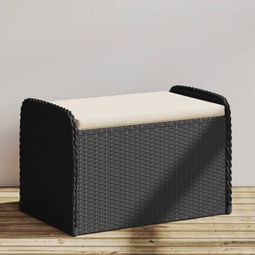 vidaXL Παγκάκι Αποθήκευσης Μαύρο 80x51x52cm Συνθετικό Ρατάν Μαξιλάρι 1 τεμ.