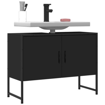 vidaXL Ντουλάπι Μπάνιου Νιπτήρα Μαύρο 80x33x60cm Επεξ. Ξύλο 1 τεμ.