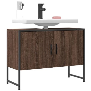 vidaXL Ντουλάπι Μπάνιου Νιπτήρα Καφέ Δρυς 80x33x60cm Επεξ. Ξύλο 1 τεμ.