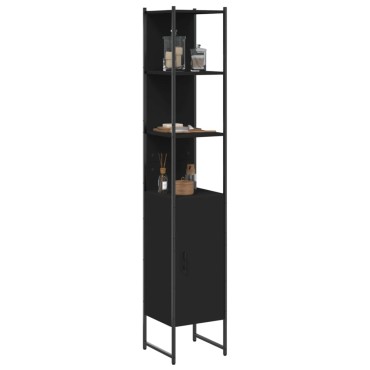 vidaXL Ντουλάπι Μπάνιου Μαύρο 33x33x185,5cm Επεξεργασμένο Ξύλο 1 τεμ.