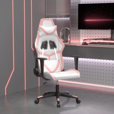 vidaXL Καρέκλα Gaming Λευκό και Ροζ από Συνθετικό Δέρμα 66,5x61x(118-127,5)cm 1 τεμ.