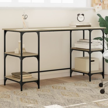 vidaXL Γραφείο Sonoma Δρυς 140x50x75cm Μέταλλο & Επεξεργασμένο Ξύλο 1 τεμ.