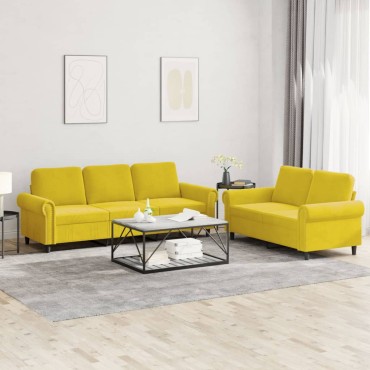 vidaXL Σαλόνι Σετ 2 τεμ. Κίτρινο από Βελούδο με Μαξιλάρια 152x77x80cm  Διθέσιος Τριθέσιος