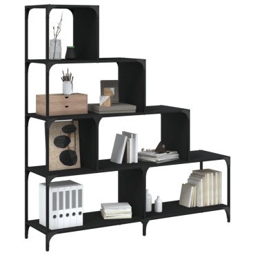 vidaXL Βιβλιοθήκη Σκάλα 4 Ράφια Μαύρη 139x33,5x149cm Επεξεργ. Ξύλο 1 τεμ.