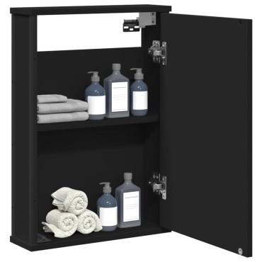 vidaXL Καθρέφτης Μπάνιου με Ντουλάπι Μαύρος 42x12x60cm Επεξ. Ξύλο 1 τεμ.