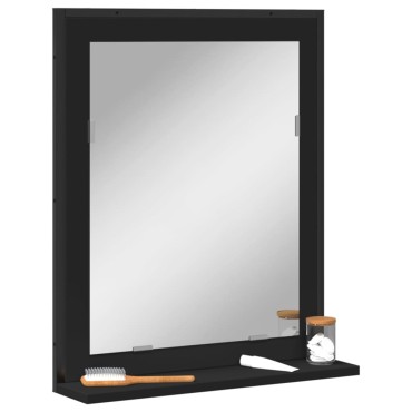 vidaXL Καθρέφτης Μπάνιου με Ράφι Μαύρος 50x12x60cm από Επεξ. Ξύλο 1 τεμ.