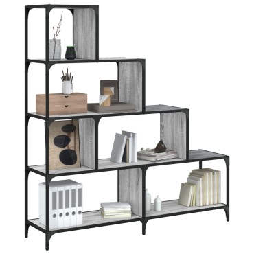 vidaXL Βιβλιοθήκη Σκάλα 4 Ράφια Γκρι Sonoma 139x33,5x149cm Επεξ. Ξύλο 1 τεμ.