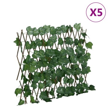 vidaXL Καφασωτό Επεκτ. Πράσινο 5Τεμ 190x60cm Τεχνητά Αμπελόφυλλα
