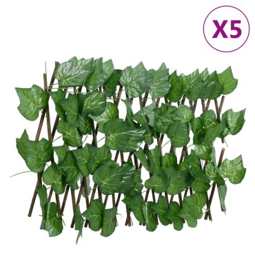 vidaXL Καφασωτό Επεκτ. Πράσινο 5Τεμ 180x20cm Τεχνητά Αμπελόφυλλα