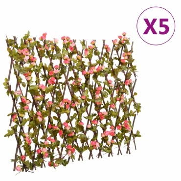vidaXL Καφασωτό Επεκτεινόμενο 5 Τεμ. Σκ. Ροζ 180x60cm Τεχνητός Κισσός