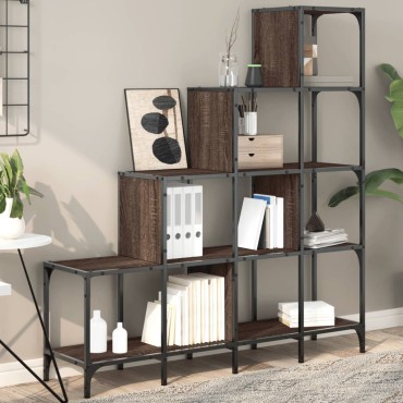 vidaXL Βιβλιοθήκη Καφέ Δρυς 122x30x132cm Επεξεργ. Ξύλο & Μέταλλο 1 τεμ.