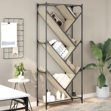 vidaXL Βιβλιοθήκη Sonoma Δρυς 79x30x180cm Επεξεργ. Ξύλο & Μέταλλο 1 τεμ.