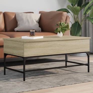 vidaXL Τραπεζάκι Σαλονιού Sonoma Δρυς 100x50x45cm Επεξ. Ξύλο + Μέταλλο 1 τεμ.