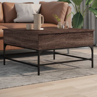 vidaXL Τραπεζάκι Σαλονιού Καφέ Δρυς 80x80x45cm Επεξ. Ξύλο/Μέταλλο 1 τεμ.