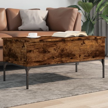vidaXL Τραπεζάκι Σαλονιού Καπνιστή Δρυς 100x50x45cm Επ. Ξύλο/Μέταλλο 1 τεμ.