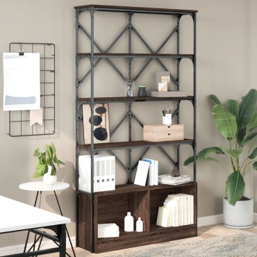 vidaXL Βιβλιοθήκη Καφέ Δρυς 100x26x180cm Επεξεργ. Ξύλο & Μέταλλο 1 τεμ.