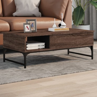 vidaXL Τραπεζάκι Σαλονιού Καφέ Δρυς 100x50x35cm Επεξ. Ξύλο/Μέταλλο 1 τεμ.