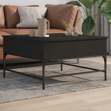 vidaXL Τραπεζάκι Σαλονιού Μαύρο 80x80x45cm Επεξεργασμένο Ξύλο+Μέταλλο 1 τεμ.