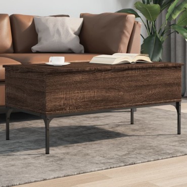 vidaXL Τραπεζάκι Σαλονιού Καφέ Δρυς 100x50x45cm Επ. Ξύλο/Μέταλλο 1 τεμ.