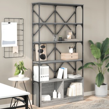 vidaXL Βιβλιοθήκη Γκρι Sonoma 100x26x180cm Επεξεργ. Ξύλο & Μέταλλο 1 τεμ.