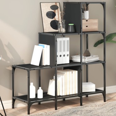 vidaXL Βιβλιοθήκη Μαύρη 92x30x102cm Επεξεργασμένο Ξύλο & Μέταλλο 1 τεμ.