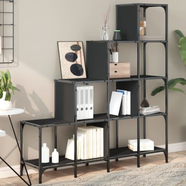 vidaXL Βιβλιοθήκη Μαύρη 122x30x132cm Επεξεργασμένο Ξύλο & Μέταλλο 1 τεμ.