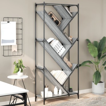 vidaXL Βιβλιοθήκη Γκρι Sonoma 79x30x180cm Επεξεργ. Ξύλο & Μέταλλο 1 τεμ.