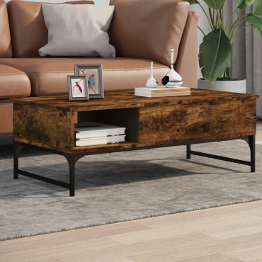 vidaXL Τραπεζάκι Σαλονιού Καπνιστή Δρυς 100x50x35cm Επ. Ξύλο/Μέταλλο 1 τεμ.