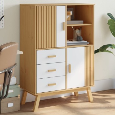 vidaXL Ντουλάπι OLDEN Λευκό και Καφέ 85x43x125cm Μασίφ Ξύλο Πεύκου 1 τεμ.