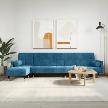 vidaXL Καναπές Κρεβάτι Γωνιακός Μπλε 271x140x70cm Βελούδινος 1 τεμ.