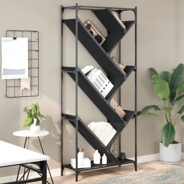 vidaXL Βιβλιοθήκη Μαύρη 79x30x180cm Επεξεργασμένο Ξύλο & Μέταλλο 1 τεμ.