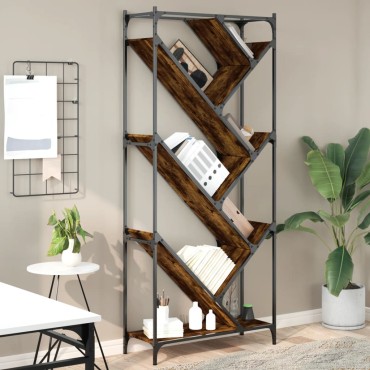 vidaXL Βιβλιοθήκη Καπνιστή Δρυς 79x30x180cm Επεξεργ. Ξύλο & Μέταλλο 1 τεμ.
