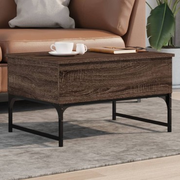vidaXL Τραπεζάκι Σαλονιού Καφέ Δρυς 70x50x40cm Επεξ. Ξύλο/Μέταλλο 1 τεμ.