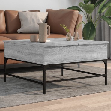 vidaXL Τραπεζάκι Σαλονιού Γκρι Sonoma 80x80x45cm Επεξ. Ξύλο/Μέταλλο 1 τεμ.