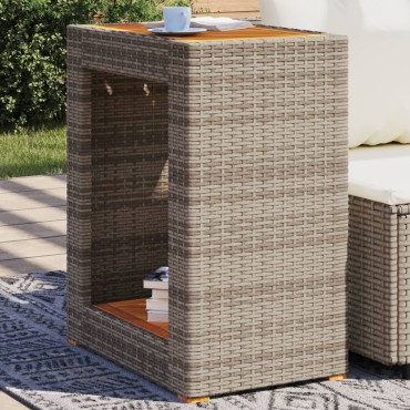 vidaXL Τραπέζι Κήπου με Ξύλινη Επιφάνεια Γκρι 60x40x75cm Συνθ. Ρατάν 1 τεμ.
