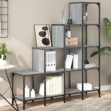 vidaXL Βιβλιοθήκη Γκρι Sonoma 122x30x132cm Επεξεργ. Ξύλο & Μέταλλο 1 τεμ.
