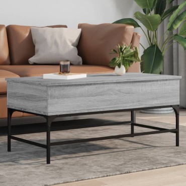 vidaXL Τραπεζάκι Σαλονιού Γκρι Sonoma 100x50x45cm Επεξ Ξύλο + Μέταλλο 1 τεμ.