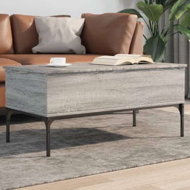 vidaXL Τραπεζάκι Σαλονιού Γκρι Sonoma 100x50x45cm Επεξ Ξύλο + Μέταλλο 1 τεμ.