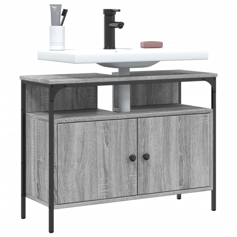 vidaXL Ντουλάπι Νιπτήρα Μπάνιου Γκρι Sonoma 80x30x60cm Επεξ. Ξύλο 1 τεμ.