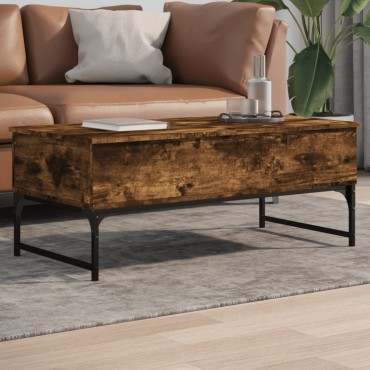vidaXL Τραπεζάκι Σαλονιού Καπνιστή Δρυς 100x50x40cm Επ. Ξύλο&Μέταλλο 1 τεμ.