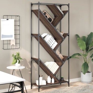 vidaXL Βιβλιοθήκη Καφέ Δρυς 79x30x180cm Επεξεργ. Ξύλο & Μέταλλο 1 τεμ.